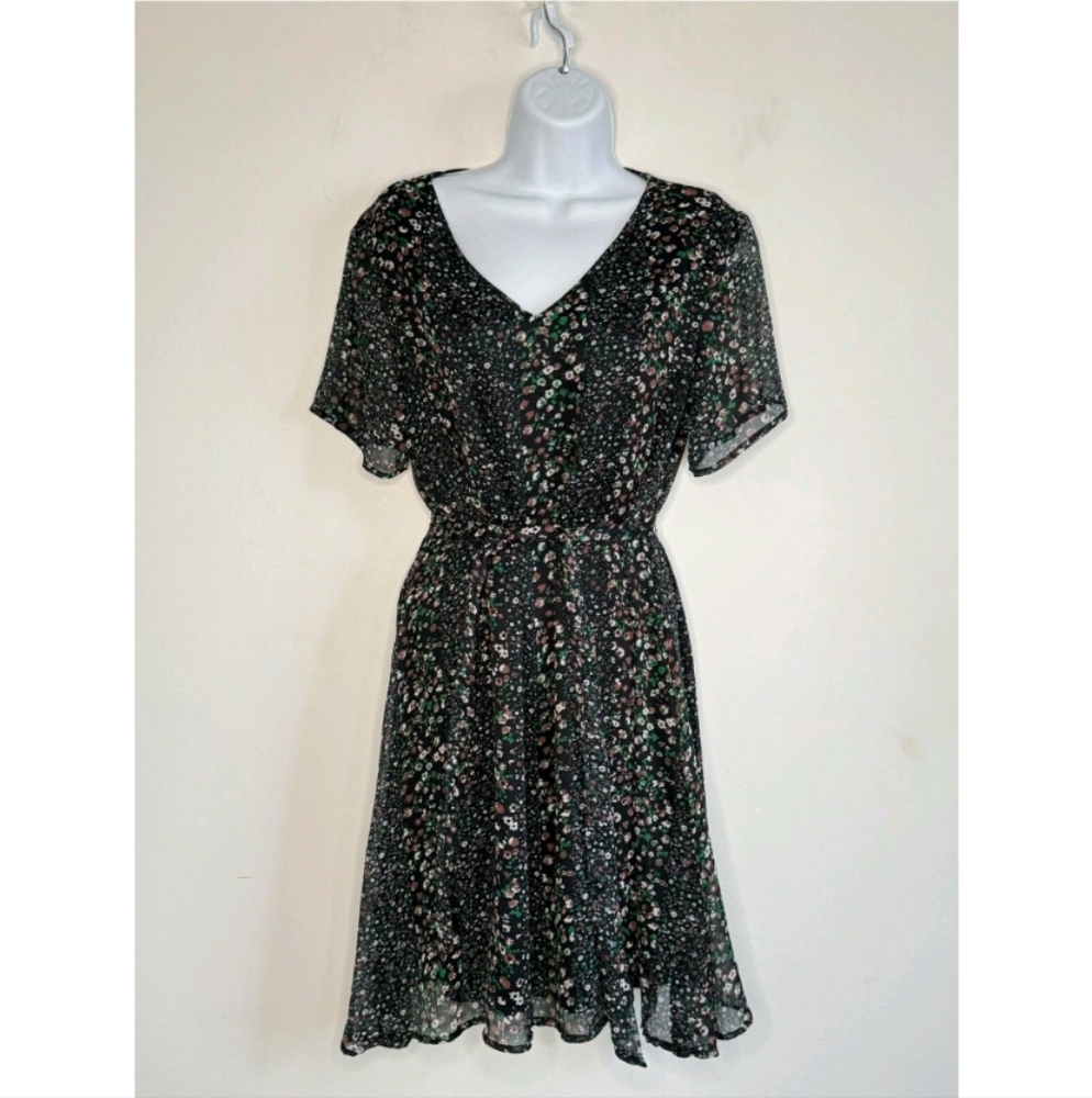 2/$25 - Jacqueline De Yong Women's Short Sleeves Floral Dress,Tie Waist,Size 36